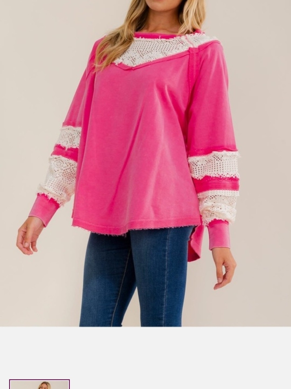 white birch Hot Pink Lace-Trim Sweatshirt